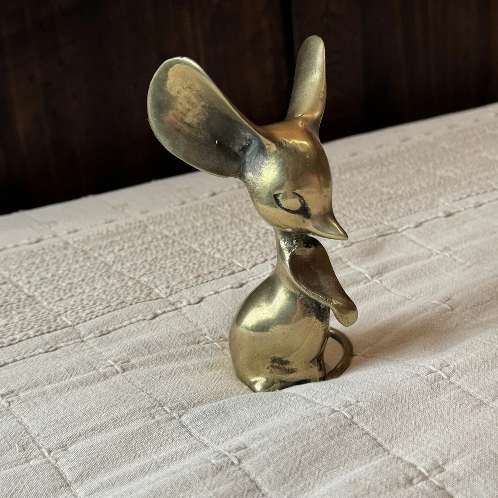 Vintage MCM long ear brass mouse, 5 1/2
